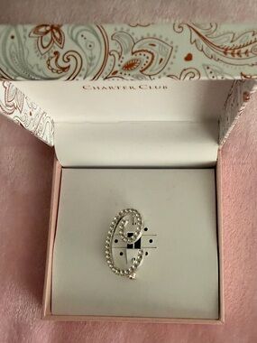 Charter Club Silver Crystal Open Circle Brooch